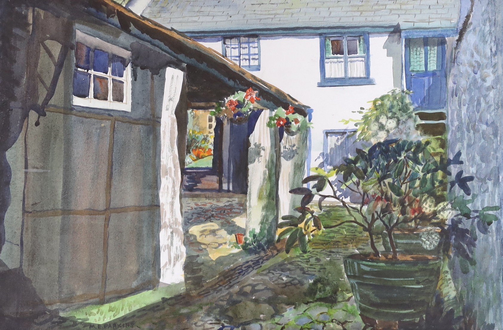 M. E. Parkins, watercolour, 'The Artist's Quarters ...', signed, 32 x 48cm